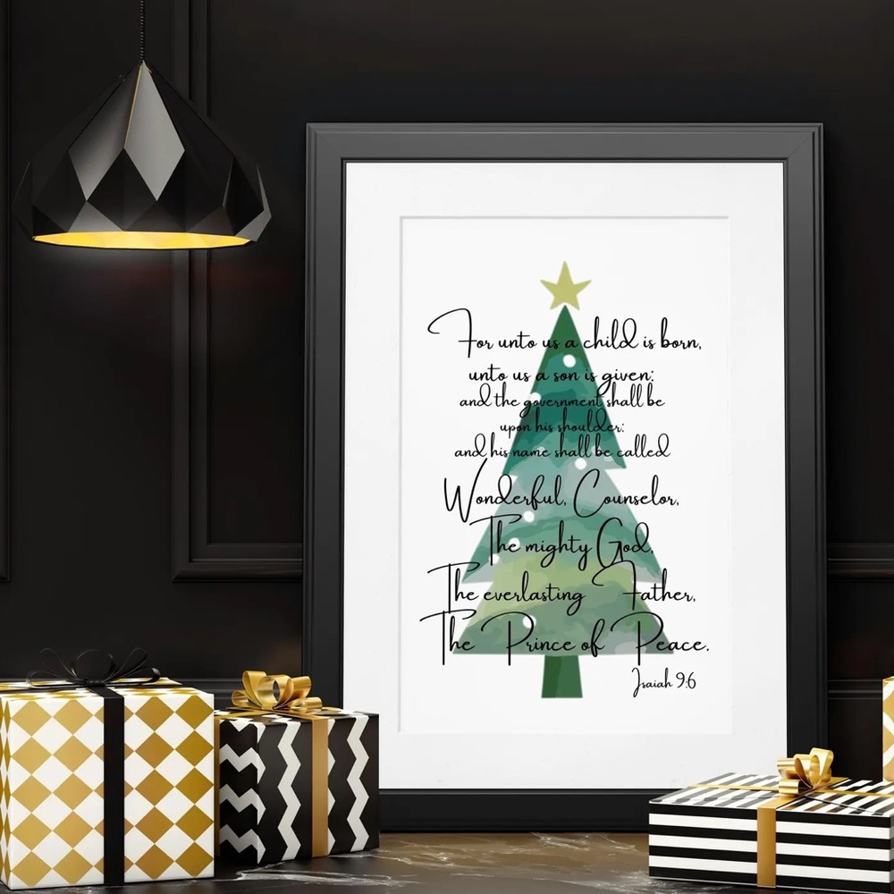 NEW Isaiah 9:6 For unto us a Child is Born 5x7 Christmas Print - Holiday Decor